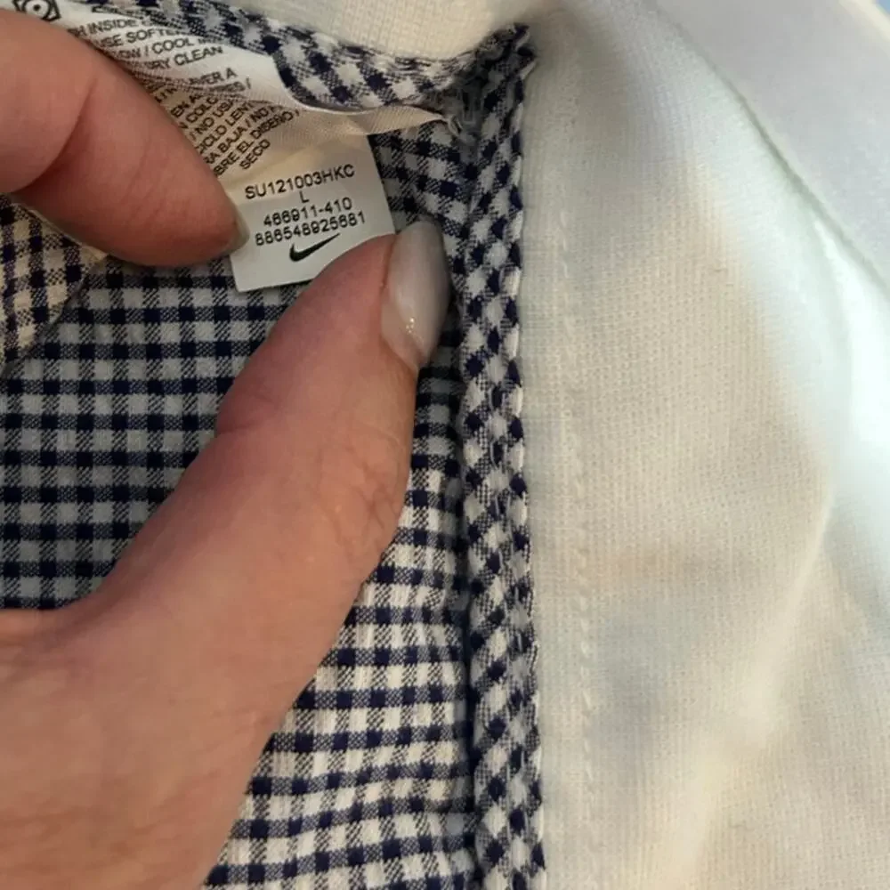 Nike seersucker gingham jacket women size L zipper lightweight cotton blue white